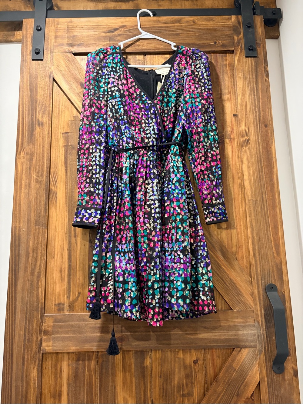 kate spade Black Multicolor Sequin Dot Wrap Dress
